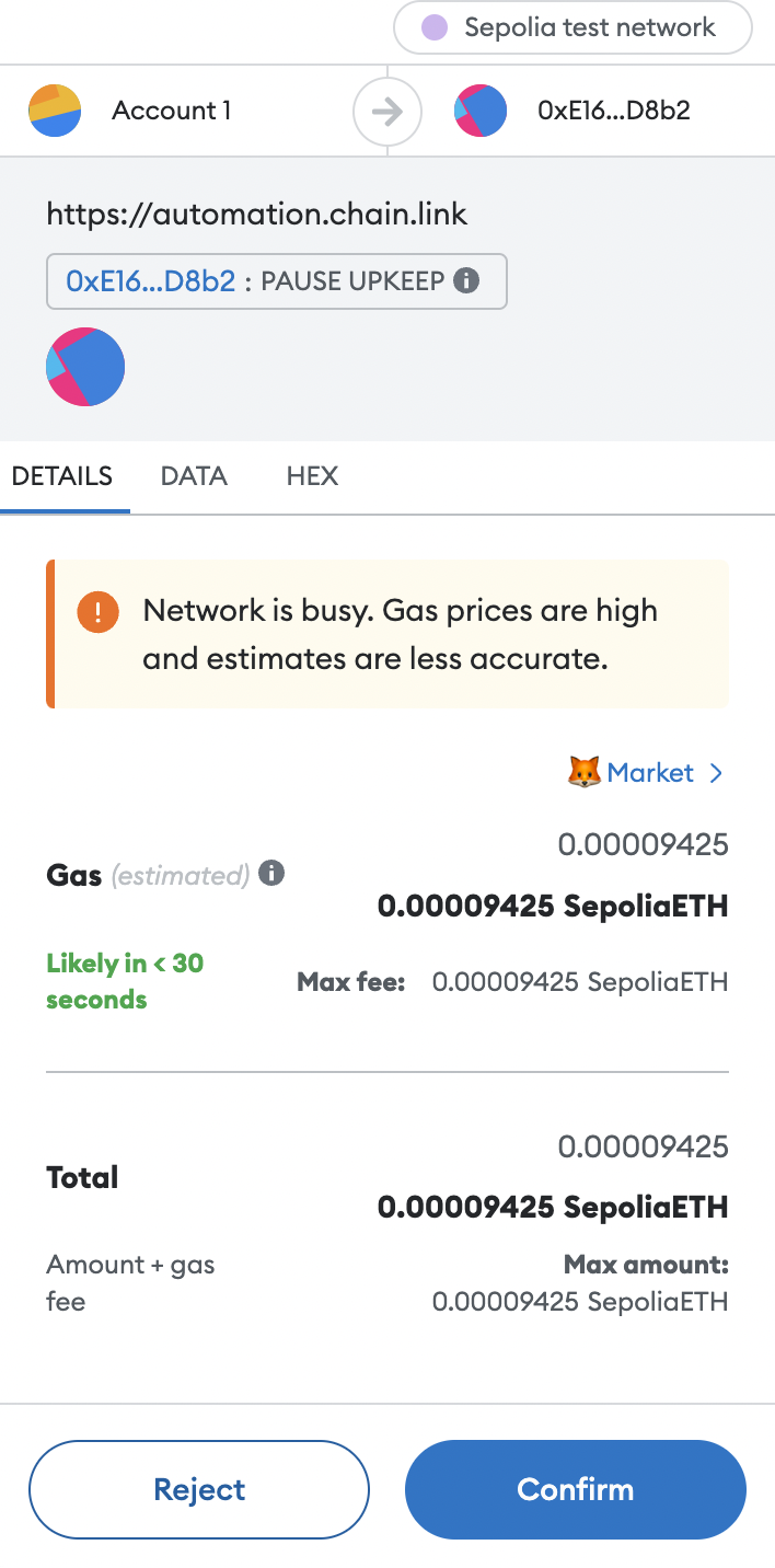 MetaMask pause upkeep