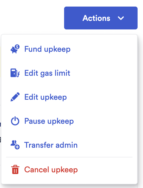 Upkeep actions menu
