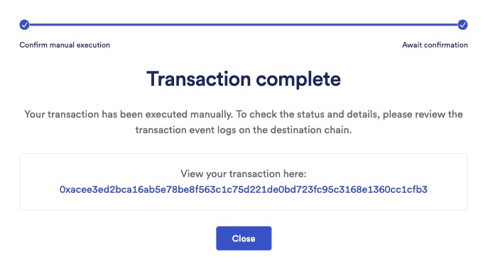 Chainlink CCIP Sepolia - override gas limit - confirmation screen