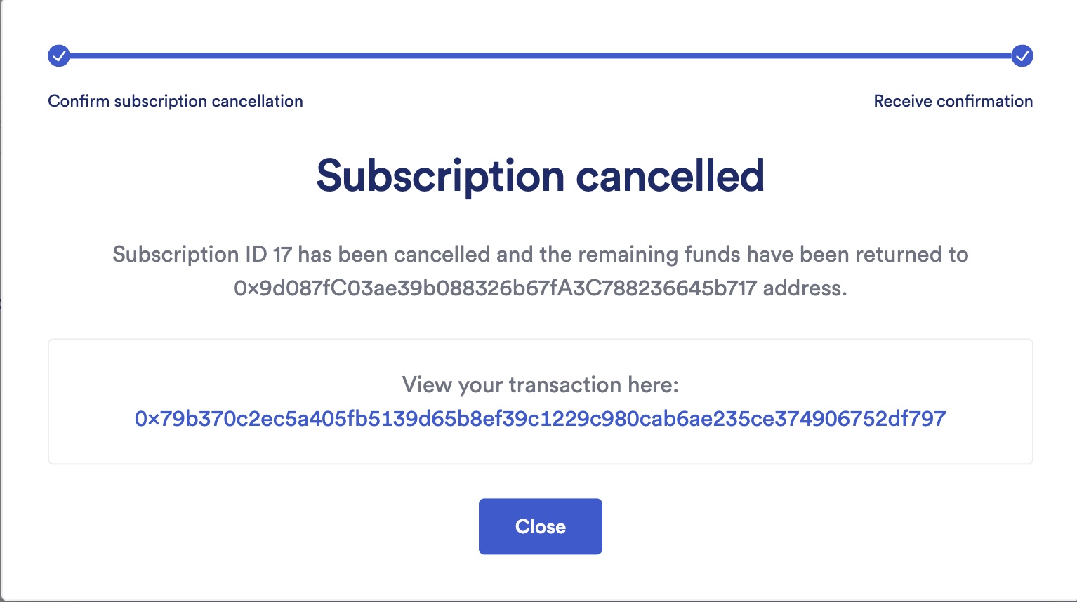 Chainlink Functions subscription canceled