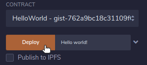 Screenshot of the Deploy button with "Hello world!" as the defined message.
