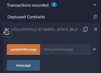 Screenshot showing the deployed Hello World contract.