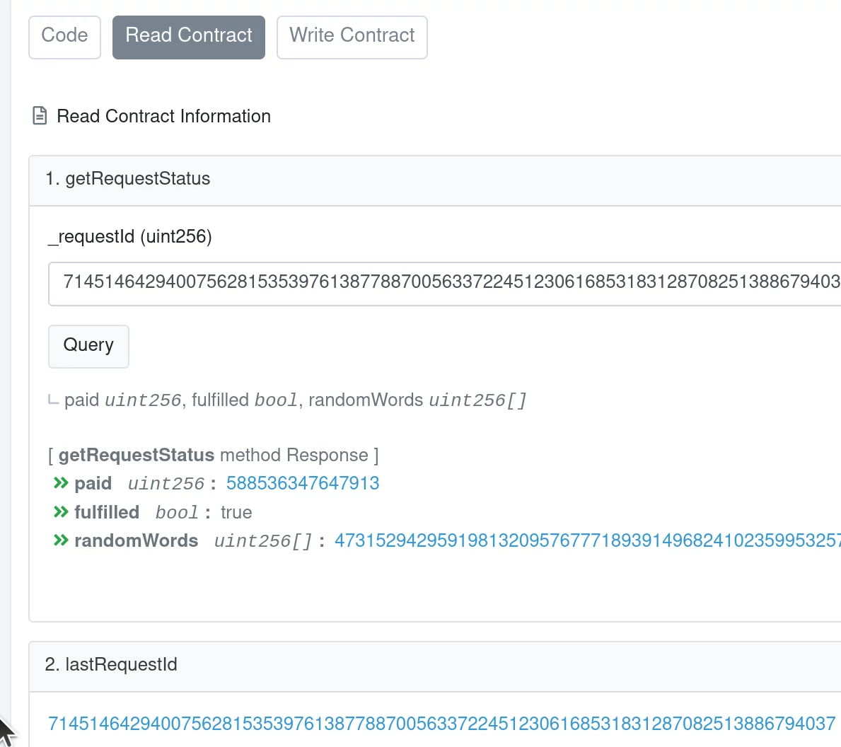 View the request status with your lastRequestId value